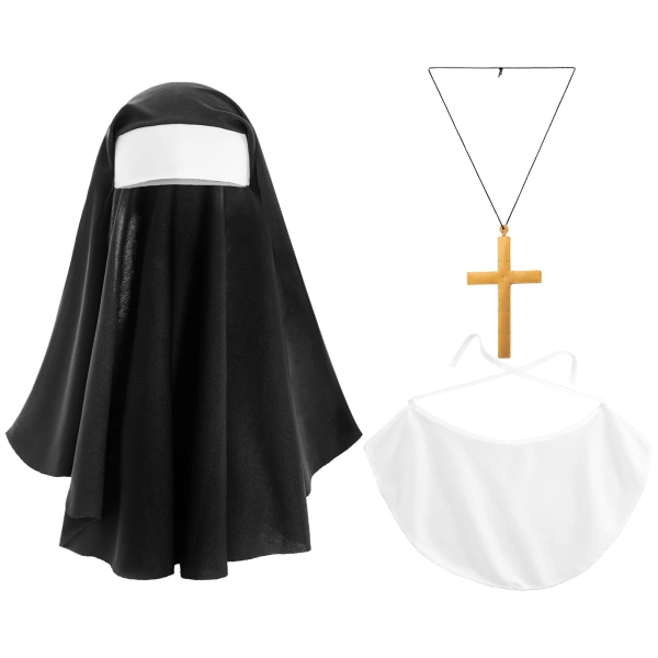 Kvinnors Halloween Nunna Missionär Cosplay kostym Syster Nunna Hatt Priest Cross Huvudbonad Siden Tube Strumpor Handskar Plast Cross Type A One Size