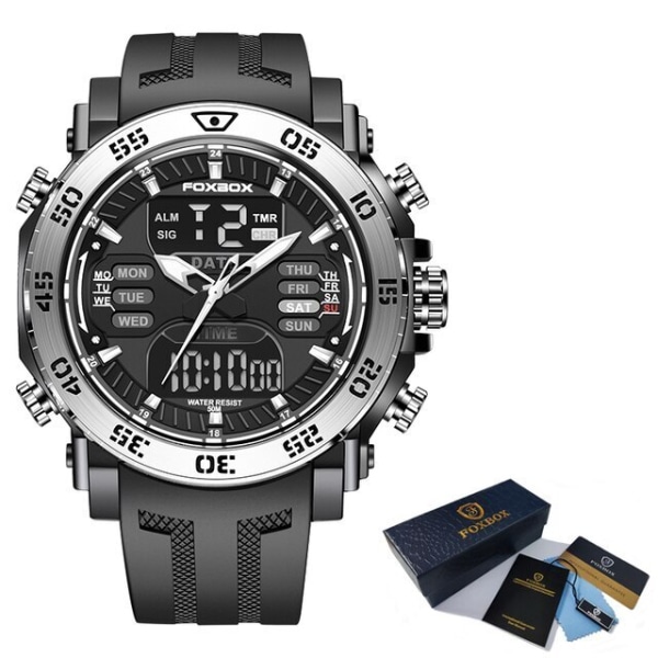Digital Herr Watch 50m Vattentät Armbandsur LED Quartz Klocka Watch Man Watch Herr Relogios Masculino SILVER BLACK
