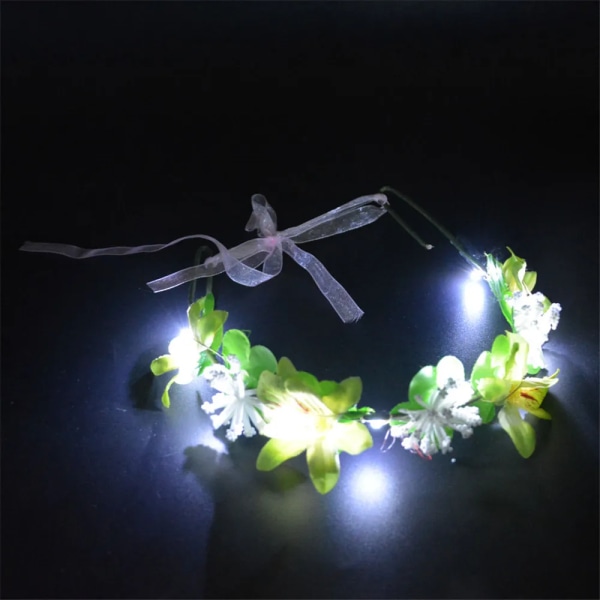 Light Up Glow LED Hawaii Hula Luau Flower Leis Garland halsband Krans lysande green headband