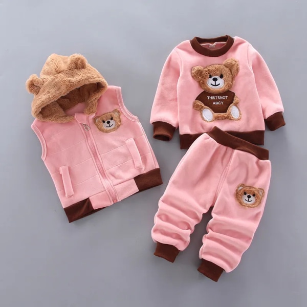 Baby Pojkar och Flickor Kläder Set Tricken Fleece Barn Huva Ytterkläder Toppar Byxor 3 ST Kläder Barn Toddler Varm kostym kostym Brown 4T