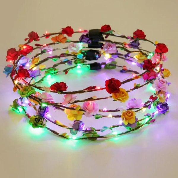 24ST Crown Flower Pannband LED Light Up Hårkrans Hårband Girlander Glödande mix rattan