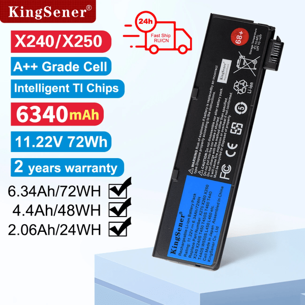 Laptopbatteri 3-cells originalkvalitet Nytt för Lenovo ThinkPad X240 X240S T440S 45N1126 45N1127 11.4V 24WH 6Cells 6.34Ah 72WH