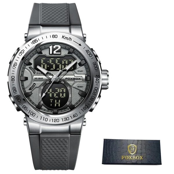 LIGE Nya Män Mode Sport Klockor Dubbel Display Digital Silikon Armband Watch För Män 50M Vattentät Militär Armbandsur Grey