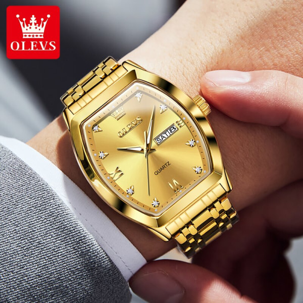 OLEVS TOP Brand Quartz Watch for Men Luxury Diamond Elegant Rostfritt stål Tonneau Dial Waterproof Luminous Men Armbandsur 5528 5528 black