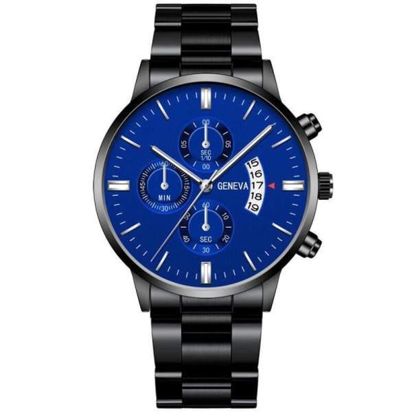 Ny Genève Fritid Business Watch Mode Tre-ögon Militär Quartz Watch Rostfritt stål Vattentät Gentleman Armbandsur 03 Black-Blue