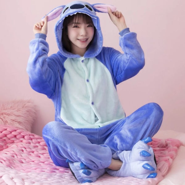 Stitch Kigurumi Pyjamas Vinterflanell Vuxen Barn Män Kvinnor Anime Cartoon Cosplay kostym Stitch L