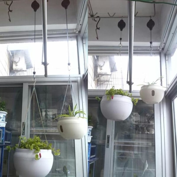 Infällbar remskiva hängande korg Dra ner hängare Blomväxtkorgar Krukor för trädgårdsredskap Justerbar hängare i krukor
