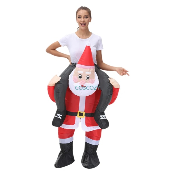 Ny jul Vuxen Ridning-Jultomte Uppblåsbara kostymer Halloween Party Mascot Fancy rollspel Xmas Disfraz för Man Kvinna Suit with fan Fit 150-190cm