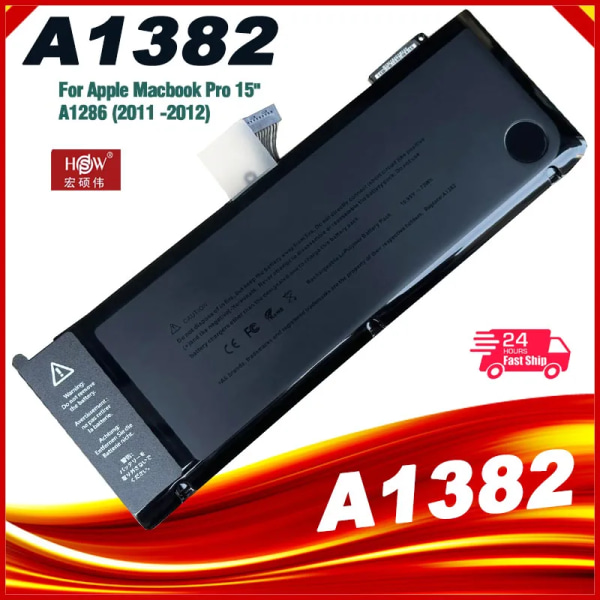 Laptopbatteri Äkta A1382 för Apple Macbook Pro 15" A1286 2011 2012-serien, gratis 2 st skruvmejslar