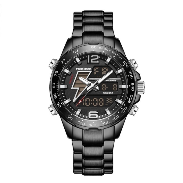 2023 Dual Display Watch Herr Toppmärke Lyx Watch Mode Vattentät Sport Militär Quartz Klockor Golden Chronograph Clock all black