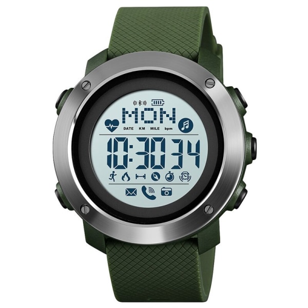 SKMEI 1512 Outdoor Sport Watch Herr Bluetooth Puls Fitness Watch Multifunktion 5 Bar Vattentät Digital Watch Reloj Hombre Steel Dial Green