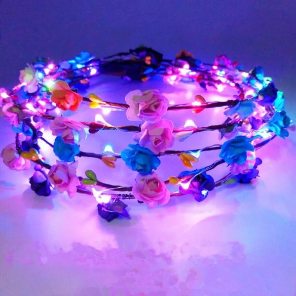 24ST Crown Flower Pannband LED Light Up Hårkrans Hårband Girlander Glödande mix colors