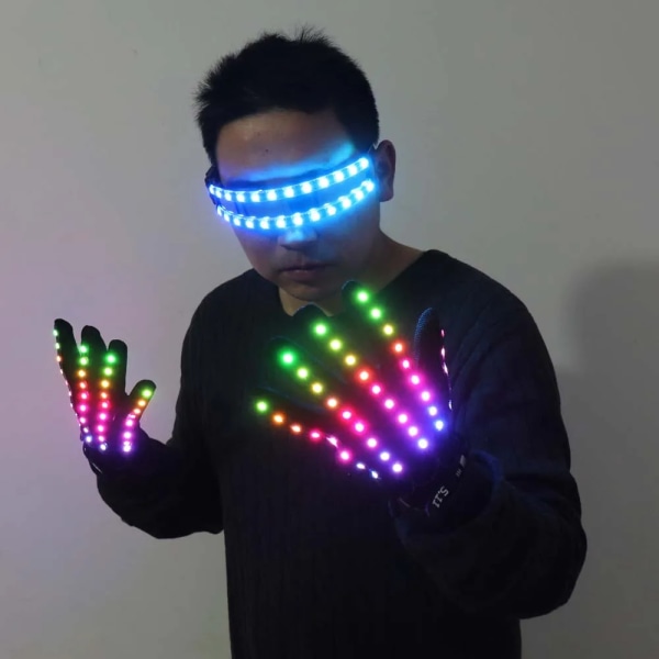 LED Glow Handskar Rave Blinkande Fingerbelysning Glasögon Light Up Glasögon Rave Kostym- LED Glasses