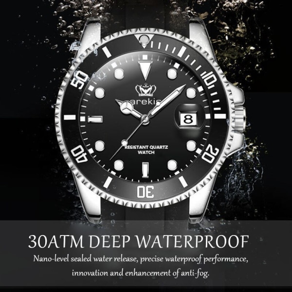Toppmärke Lyxmode Silikonrem Grön Urtavla Diver Watch Herr Vattentät Date Quartz Clock Sport Herrklockor Present Black