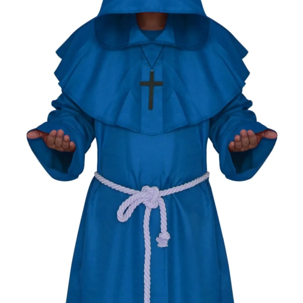 Medeltida munk prästerskap pest läkare dräkt klänning dräkt för vuxna män präst huva kappa Cape Christian mantel Halloween outfit sjal White XL