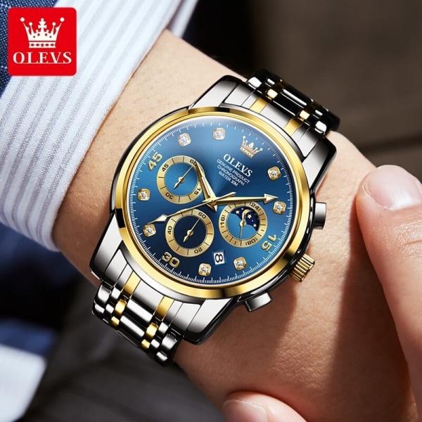 OLEVS Original Ny 2889 watch för män Chronograph Business Man Watch Vattentät armbandsur i rostfritt stål watch Gold White