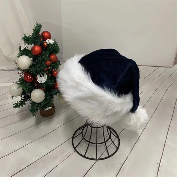 30x45 cm Vuxen Svart Röd Plysch Lång Julhatt Xmas Dräkt Pompom Jultomte Cap Black