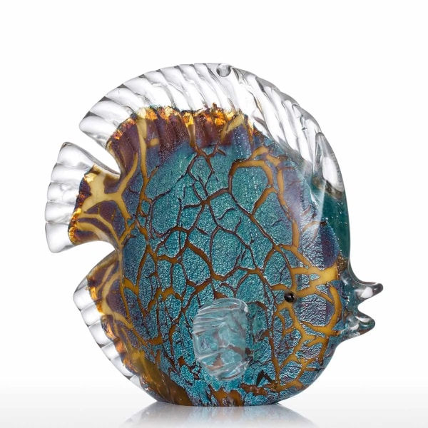 Flerfärgad fläckig tropisk fisk Delikat glasskulptur Elegant heminredning Glasfisk Utsökt rum Heminredning Hantverk