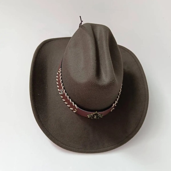 9 cm bred brättad västerländsk cowboyhatt för män Vintage Fascinator Cowgirl Jazzhatt Cloche Church Kepsar Sombrero Hombre Type 53