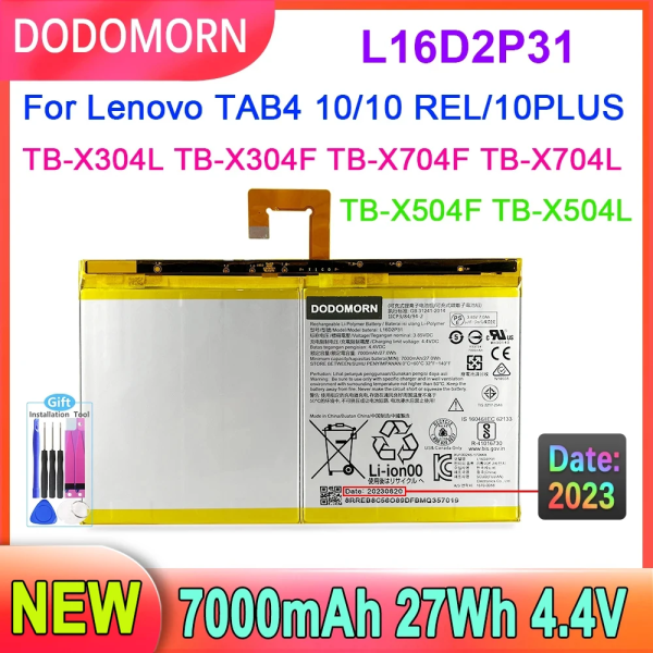 Laptopbatteri 4,4V L16D2P31 För Lenovo TAB4 10/10 REL/10PLUS TB-X304L TB-X304F TB-X704F TB-X504F TB-X504L TB-X704L 27Wh 7000mAh