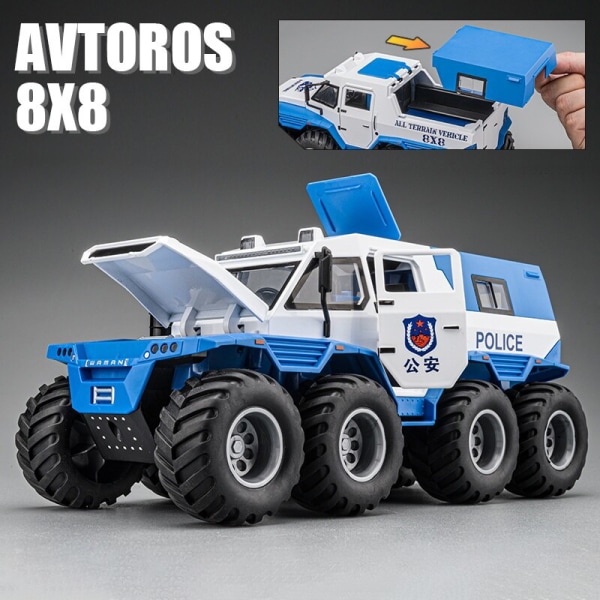 Pansarbilsmodell för pojke, terrängfordon, avoros shaman, 8x8 ATV, legering, 1:24, Ryssland, present Orange