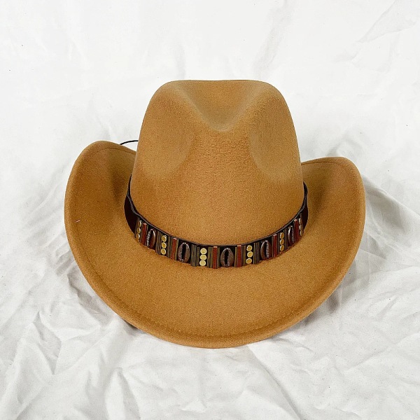 Lyxigt metallbälte Western Cowboyhatt Herr Herrar Dam Jazz Cowboyhatt med läder bred brätte Cloche Church Sombrero Cowgirl Type 3