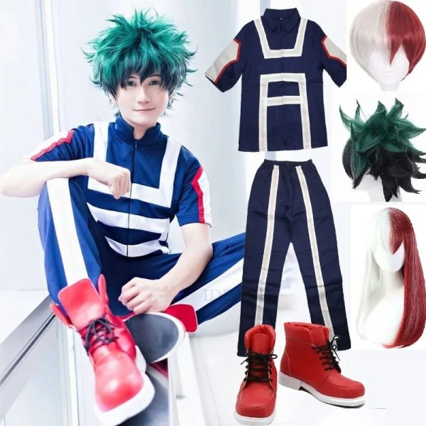 My Hero Academia Boku no Hero Cosplay Kostym Herr Dam Skoluniform Sport Dräkt Tshirt Byxor Izuku Midoriya Todoroki Shouto Bakugou Katsuki wig XL