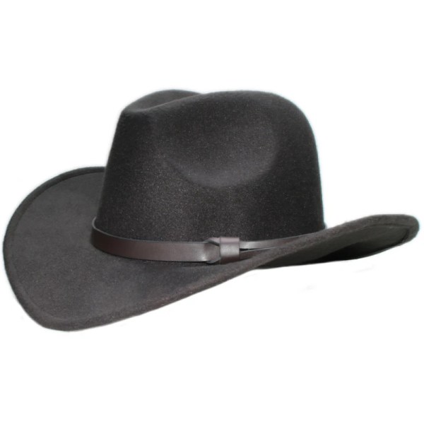 Big Large Plus Size Vintage Kvinnor Män Ull Bred Brätte Cowboy Western Hat Cowgirl Begravning Formell Bowler Cap Läderband 61cm Black