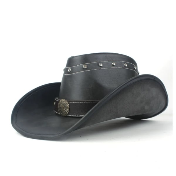 100 % läder Män Kvinnor Svart Western Cowboyhatt Hatt med bred brätte Utomhus Sombrero Hombre Cowgirlhatt Black