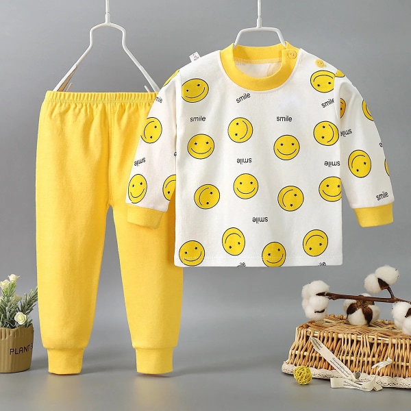 Tecknad Pyjamas Kostymer Baby Pojkar Flickor Vår Höst Sovkläder Hemkläder Bomull Höst Långbyxor Barn Pijamas Banana 24M 90cm