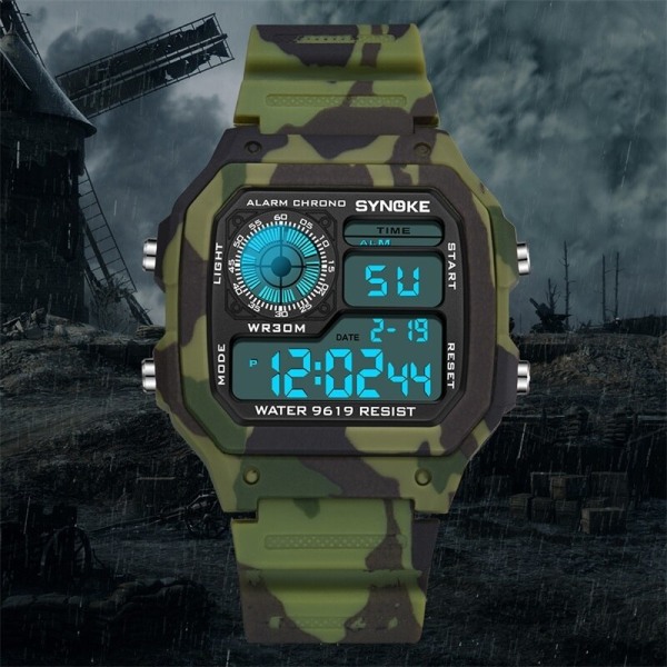 SYNOKE Klockor Män Sport Digital watch Kamouflage Militärgrönt Alarm Kronograf Multifunktion Armbandsur för män Camouflage Brown