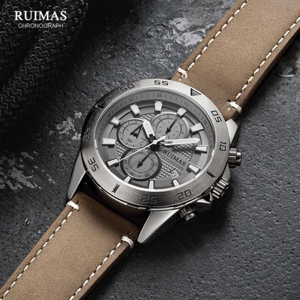 MEGIR & RUIMAS 2020 Chronograph Quartz Watches Herrmode Lyxigt Läderarmband Armbandsur Casual Vattentät Lysande Watch Man Silver black
