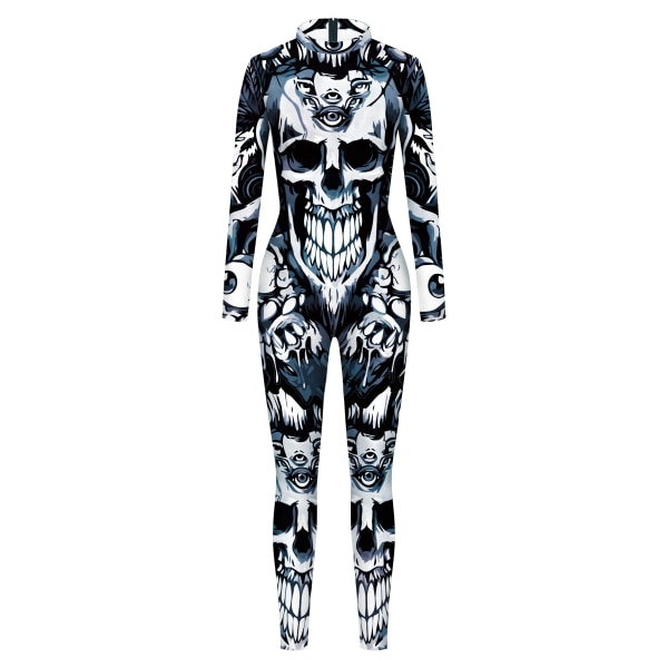 Zawaland Halloween Party Printed Spandex Elastisk Zentai skeleton Body Jumpsuit Cosplay Kostym Catsuit B142-161 L