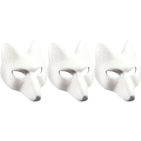 3 st Halloween kostymmasker för maskeradfest bal Cosplay DIY-masker räv blank vit handmålad White
