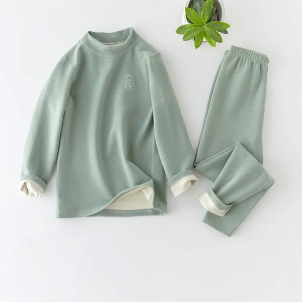 Höst Vinter Thermal Kostym Flickor Klädset Pojkar Pyjamasset Baby No Trace Varma sovkläder Godisfärger Barnkläder Light Green 4T(Size110)