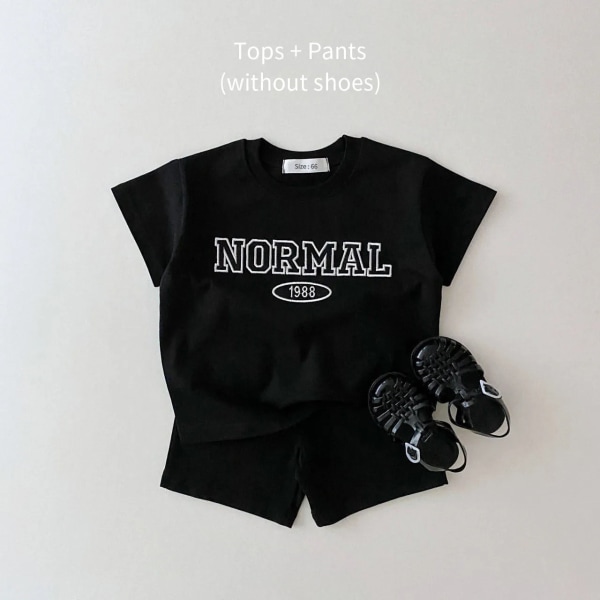 2023 Sommar Korea Baby Pojkar Kostym Broderade Björn Badge T-shirts T-shirts+lösa shorts Flickor 2st Casul Spädbarnsset Toddler 21 3-6M  66