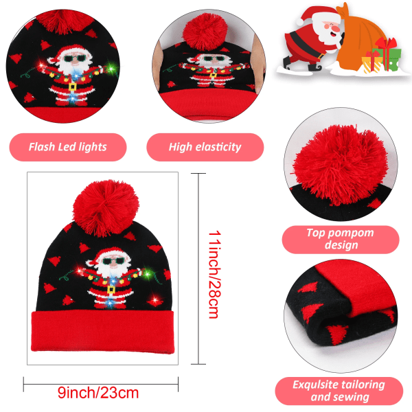 Julmössor Stickad tröja Santa Elk Beanie Hatt Med LED Light Up Cartoon Mönster Xmas Hat För Barn Nyårsdekoration 4pcs