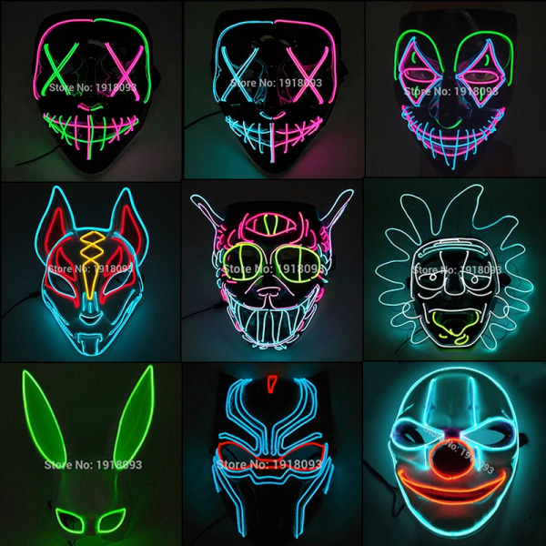 Hot Sales Halloween LED Mask Party Masque Maskerad Masker Skräck Neon EL Mask LED style 13