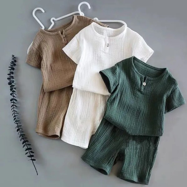 Sommar Barnkläder Set Linne Sportkläder För Baby Girl Pojke Kläder Set T-shirts+shorts 2 delar Barn 1-6 år Kläder TZ2317-gray 6-12M(80)