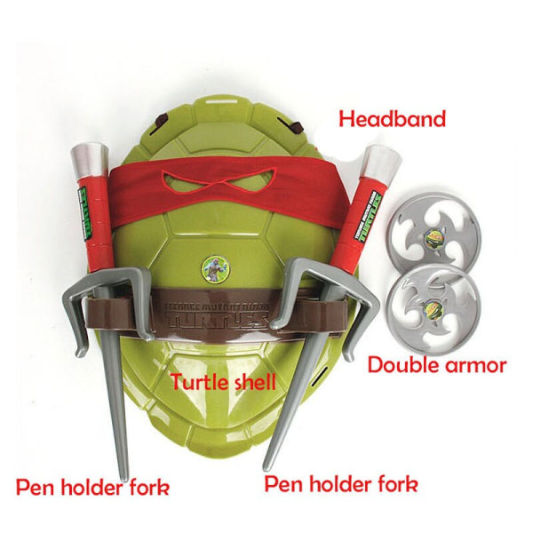 Turtles Mutant Ninja Turtle Leo Mikey Raph Don Action Anime Figur Cosplay Shell Rekvisita för barn Dekoration Fantasy Armor Leksaker Double fork