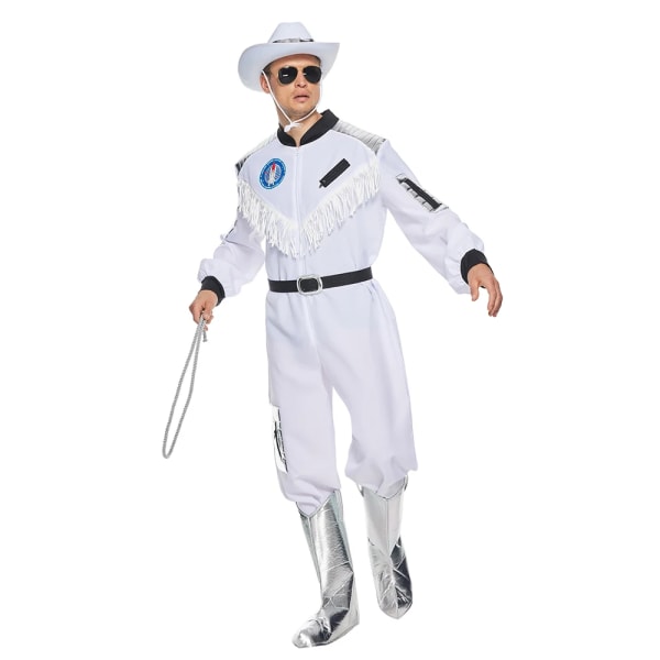 Eraspooky Carnival Party Fancy Dress Herr Space Cowboy Kostym Interstellär stil Vit Jumpsuit Med Hatt Halloween Scen Outfits White L