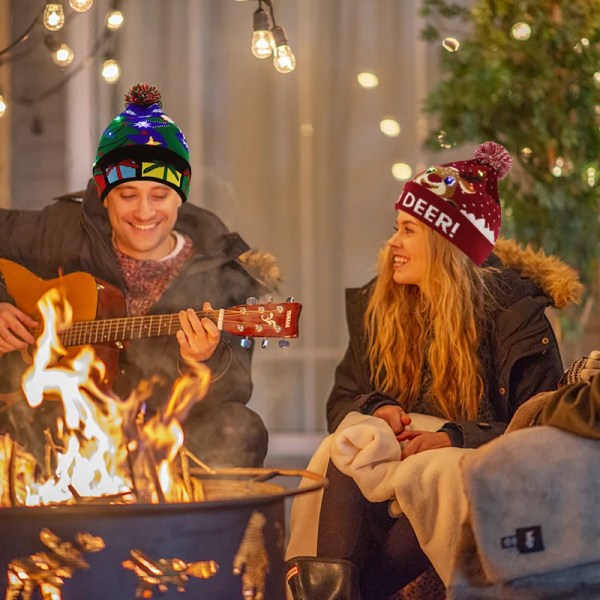 Jul LED Mössa Tröja Stickad Mössa Jul Ljus Stickad Mössa Julfest Gåva För Barn 2024 Navidad Nyårsdekor B01