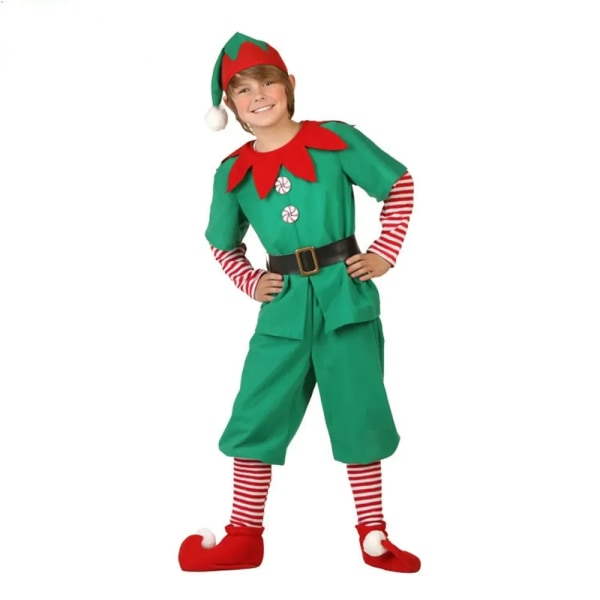 Jultomtekostym Grön tomte Cosplay Familj Karnevalsfest Nyår Fancy Dress Kläder Set För män Kvinnor Flickor Pojkar Boys Costume Height 180CM