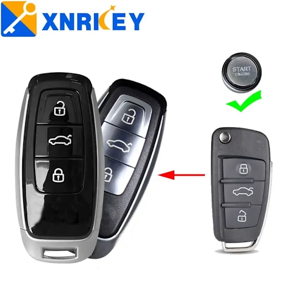 XNRKEY 3-knappars uppgraderat modifierat smart nyckellöst fjärrnyckelskal fodral för Audi A1 A4 A6 A8 Q2 Q3 Q5 Q7 R3 RS3 RS5 S1 TT for A4 A6 Q7 TT