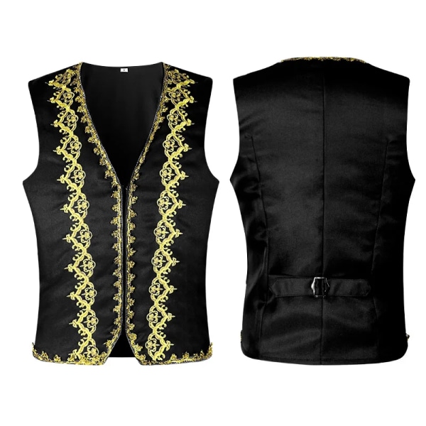 Medeltida guldbroderi Barockväst Herr Slim Fit Palace Prince Svart väst Väst Herr Scenbal Drama Opera Kostym Gilet black S