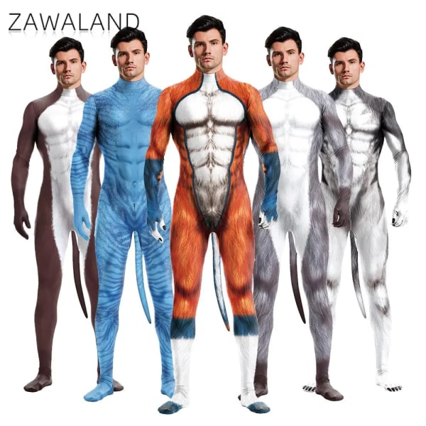 Zawaland Creative Cosplay Animal Husky Wolf Beast Kostymer Unisex cover Elastisk Party Bodysuit Zentai med svans Jumpsuits 1001 XL