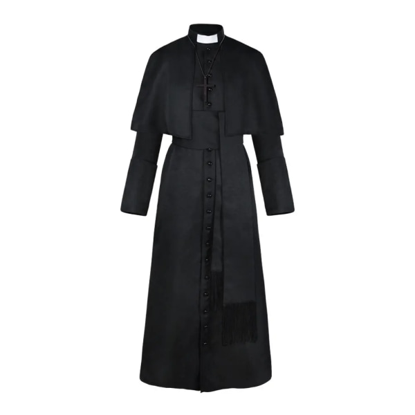 Anime Prästdräkt Katolska kyrkan Religiös romersk påve Pastor Fader Kostymer Massmissionärsdräkt Präster Cassock Black XL