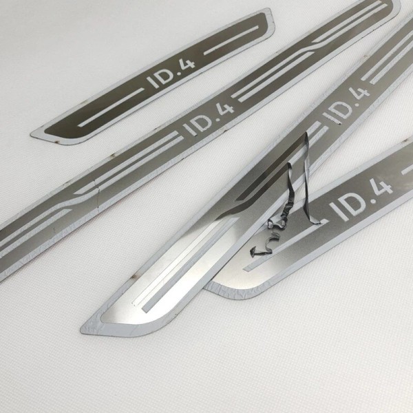 Klistermärken av dörrtrösklar i rostfritt stål, för Volkswagen ID.4 Tillbehör VW ID4 Style Y 2020 - 2022 Argent