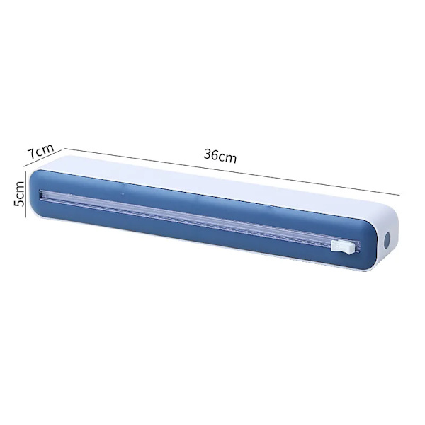 2 i 1 Cling Wrap Cutter Cling Film Förvaring Mat Wrap Dispenser Aluminiumfolie Slider Cutter Saran Wrap Organizer Köksverktyg Blue-No Suction cup