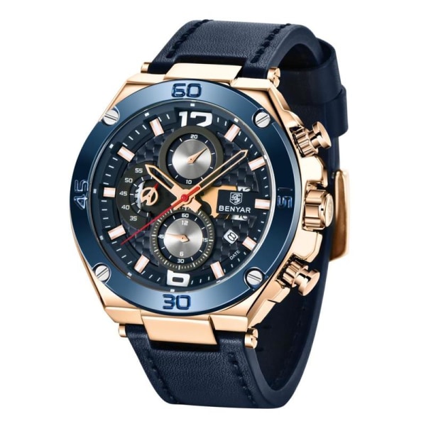 BENYAR Top Brand 2023 Herr Quartz Watch Multifunktion Sport Chronograph 30M Vattentät Armbandsur Watch Relogio Masculino Blue Rose Gold